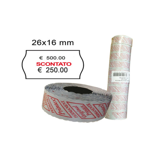 Rotolo da 1000 etichette a onda per Printex Smart 16/2616 - SCONTATO - 26x16 mm - adesivo permanente - bianco - Printex - pack 