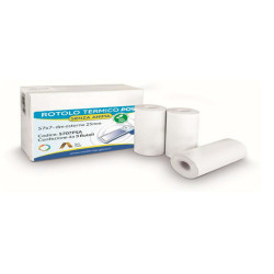Rotolo per POS e carta di credito - 57 mm x 7 m - 55 gr - diametro esterno 25 mm - senza anima - carta termica BPA free - Rotol