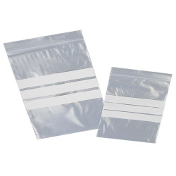 Sacchetti zip - con bande scrivibili e foro - 15 x 22 cm - 50 micron - LDPE - Viva - conf. 100 pezzi
