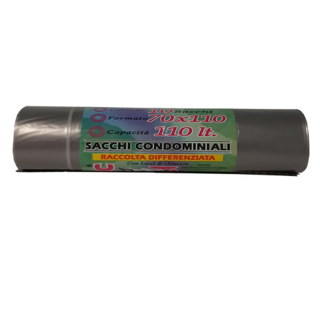 Sacchi - 70 x 110 cm - 110 L - 22 micron - MDPE/HDPE - grigio trasparente - Rolsac - conf. 10 pezzi