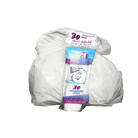 Sacchi bagno - 40 x 50 cm - 15 L - 16 micron - MDPE/HDPE - bianco - Rolsac - conf. 30 pezzi