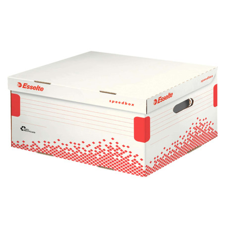 Scatola container Speedbox - Small - 25,2 x 35,5cm -  dorso 19,3 cm - bianco e rosso - Esselte