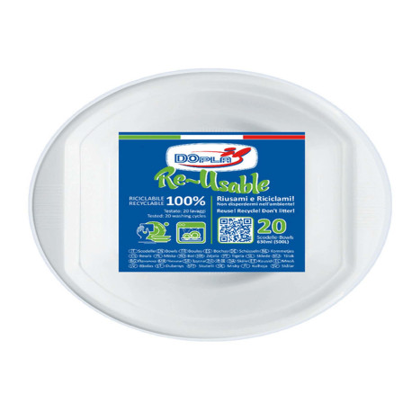 Scodella riutilizzabile - rotonda - diametro 17 cm - 630 ml - PS reuse - bianco - Dopla - conf. 20 pezzi