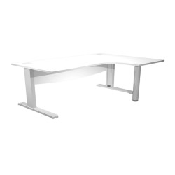 Scrivania compact Agorà - fianco dx metallico - L 160 x P120/80/60 x H 73 cm - con supporto metal e modesty panel - bianco
