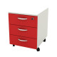 Cassettiera Rainbow - 3 cassetti - con ruote - 41 x 50 x 52,2 cm - bianco/rosso