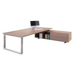 Scrivania Manager Prestige Metal - con mobile servizio reversibile - 210 x 90 x 74 cm - ciliegio arabis