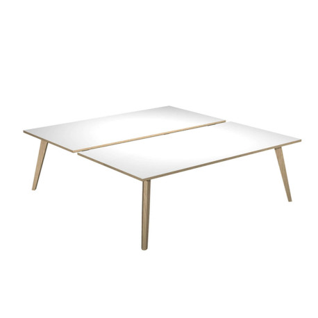 Scrivania Woody a 2 postazioni contrap. - 140 x 166 cm - rovere / bianco
