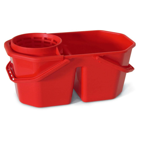Secchio a doppia vasca con strizzatore - PPL riciclabile - 15 L - rosso - PerfettoFactory