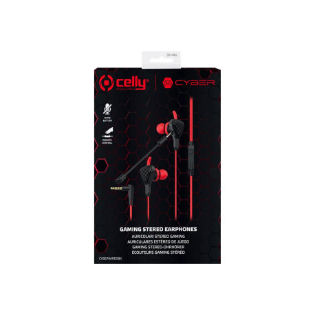 Celly CYBERWIRED - Auricolari con microfono - in-ear - cablato - jack 3,5 mm - nero, rosso