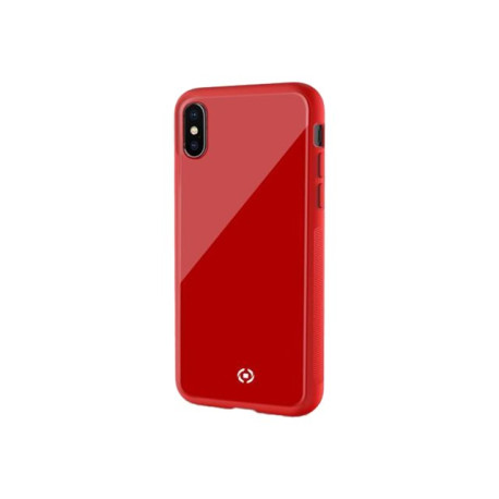 Celly DIAMOND - Cover per cellulare - vetro temperato, poliuretano termoplastico morbido (TPU) - rosso - per Apple iPhone X, XS