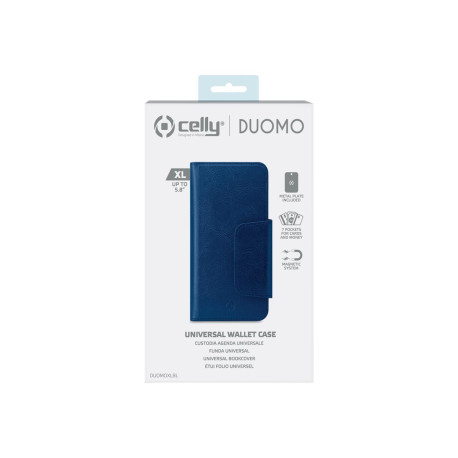 Celly Duomo - Flip cover per cellulare - similpelle - blu - 5.8"