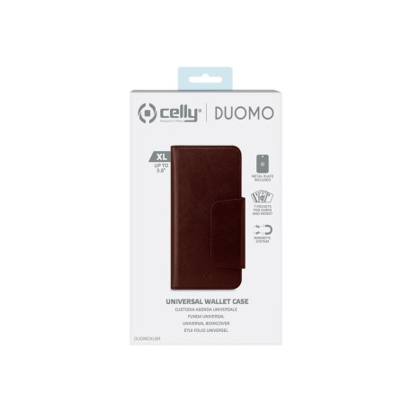 Celly Duomo - Flip cover per cellulare - similpelle - marrone - 5.8"
