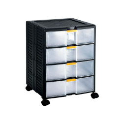 Cassettiera portautensili modulare Store-Age - 4 cassetti - con maniglia e ruote - 39,1 x 39 x 62,9 cm - PPL - trasparente/nero