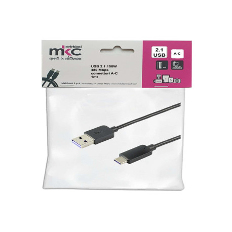 Cavo USB - 2.0 A/C - 100W - 480Mbps - 1 mt - MKC Melchioni