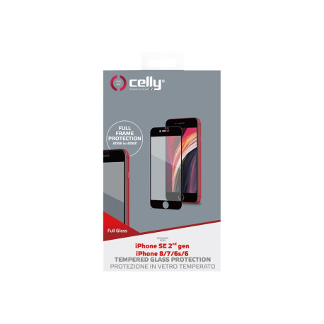 Celly Full Glass - Protezione per schermo per telefono cellulare - vetro - colore telaio nero - per Apple iPhone 6, 6s, 7, 8, S