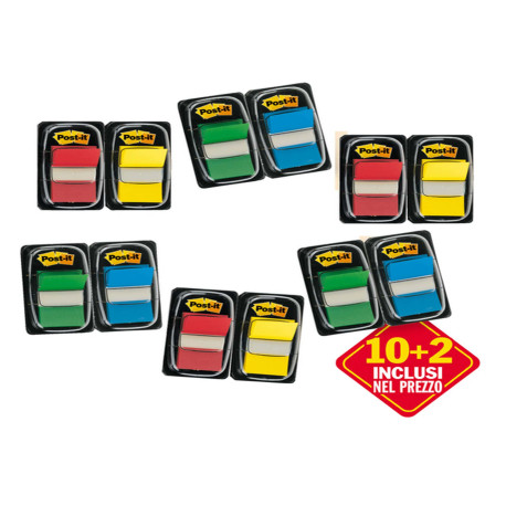 Segnapagina Post-it Index Medium - 680 - 4 colori classici - Post-it - Value pack 10+2 (dispenser da 50 segnapagina ciascuno)
