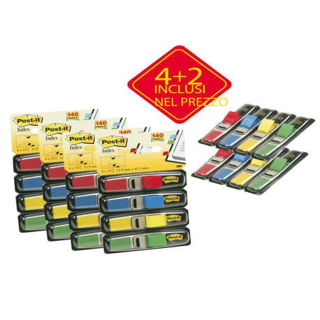 Segnapagina Post-it Index Mini - 683-6 - 4 colori classici - Value Pack 4+2 (blister da 140 segnapagina ciascuno) - Post-it