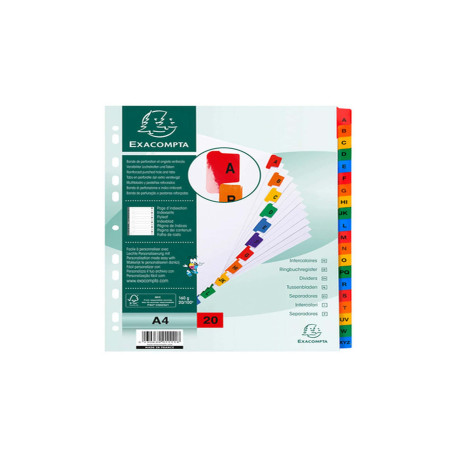 Separatore alfabetico A/Z - cartoncino bianco 160 gr - tasti colorati - A4 - Exacompta