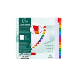 Separatore numerico 1/12 - cartoncino bianco 160 gr - tasti colorati - A4 maxi - Exacompta