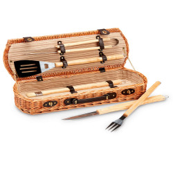 Set barbecue 5 attrezzi - valigetta di vimini - 13 x 26 x 61 cm - Garden Friend