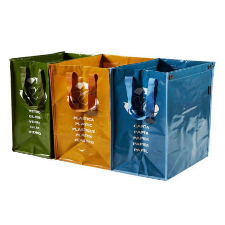 Set Ricicla Bag - 3 contenitori - misure assortite - verde/ocra/blu - Perfetto