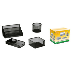 Set scrivania - 4 accessori - rete metallica - nero - Lebez
