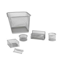Set scrivania - 6 accessori - rete metallica - argento - Lebez