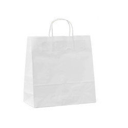 Shopper - maniglie cordino - 18 x 8 x 24 cm - carta kraft - bianco - Mainetti Bags - conf. 25 pezzi