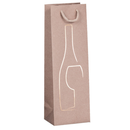 Shopper portabottiglie - con manici in corda - 12 x 37 x 9 cm - avana - Rex Sadoch