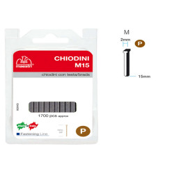 Chiodini M15 per fissatrici - con testa - 15 mm - acciaio - Romeo Maestri - conf. 1700 pezzi