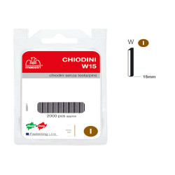 Chiodini W15 per fissatrici - senza testa - 15 mm - acciaio - Romeo Maestri - conf. 2000 pezzi