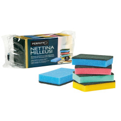 Spugna nettina Milleusi - 11x6,5x3 cm - doppio strato - colori assortiti - Perfetto - conf. 5 pezzi