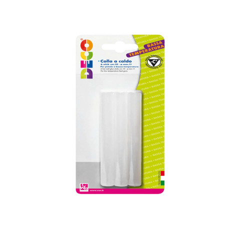 Stick per pistola colla a caldo- 11mmx10cm -  trasparente - bassa temperatura - Deco - conf. 6 pezzi