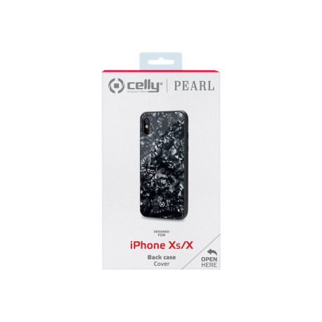 Celly Pearl - Cover per cellulare - vetro temperato, TPU (poliuretano termoplastico) - nero - per Apple iPhone X, XS