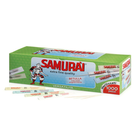 Stuzzicadente - doppia punta - in betulla - imbustato singolarmente - Samurai Party - conf. 1000 pezzi