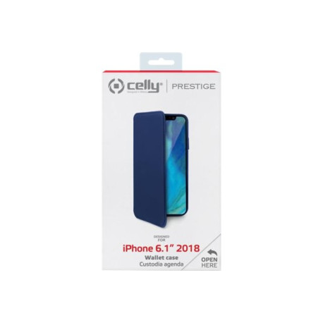Celly Prestige - Flip cover per cellulare - poliuretano - blu - 6.1" - per Apple iPhone XR