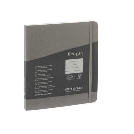Taccuino Ecoqua Plus - con elastico - rilegatura cucita - A5 - 5 mm - 80 fogli - righe - artracite - Fabriano