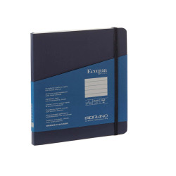 Taccuino Ecoqua Plus - con elastico - rilegatura cucita - A5 - 5 mm - 80 fogli - righe - blu scuro - Fabriano