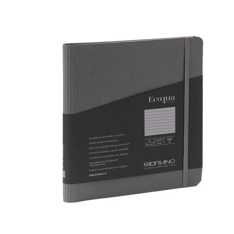 Taccuino Ecoqua Plus - con elastico - spiralato - A5 - 70 fogli - righe - antracite - Fabriano