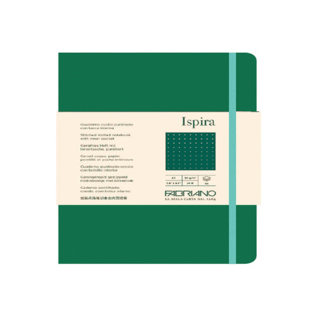 Taccuino Ispira - con elastico - copertina flessibile - A5 - 96 fogli - puntinato - verde - Fabriano
