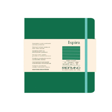 Taccuino Ispira - con elastico - copertina rigida - A5 - 96 fogli - righe - verde - Fabriano