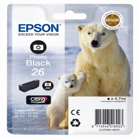 Epson - Cartuccia ink - 26 - Nero Photo - C13T26114012 - 4,7ml