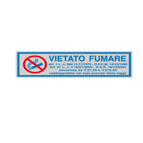 Targhetta adesiva - VIETATO FUMARE (con normativa) - 16,5 x 5 cm - Cartelli Segnalatori