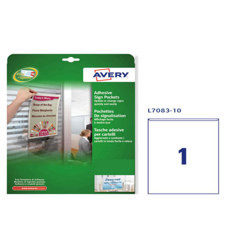 Tasche adesive L7083 - permanenti - 21 x 29,7 cm - trasparente - Avery - conf. 10 pezzi