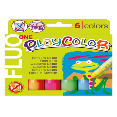 Tempera solida in stick Playcolor - 10 gr - colori fluo - Instant - astuccio 6 stick fluo