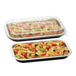 Contenitore alluminio stirato - c/coperchio R-PET - 4 porzioni - 26,5 x 16,2 x 3,7 cm - Cuki Professional - conf. 25 pezzi