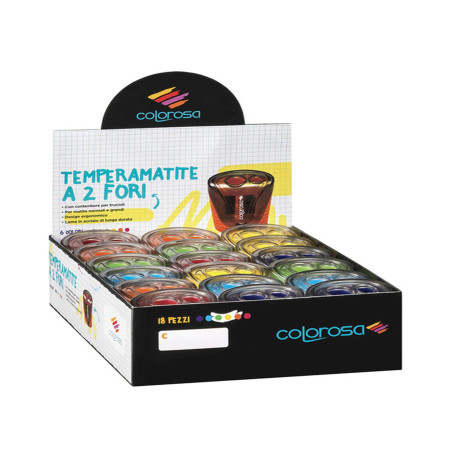 Temperamatite - a 2 fori - colori assortiti - Colorosa - expo 18 pezzi