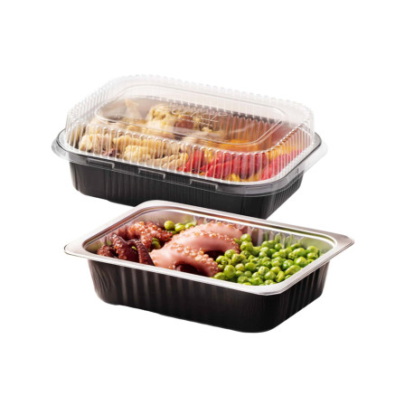 Contenitore alluminio stirato+coperchio in R-PET - 1 porzione - 17,8 x 13,6 x 4,5 cm - Cuki Professional - conf. 25 pezzi
