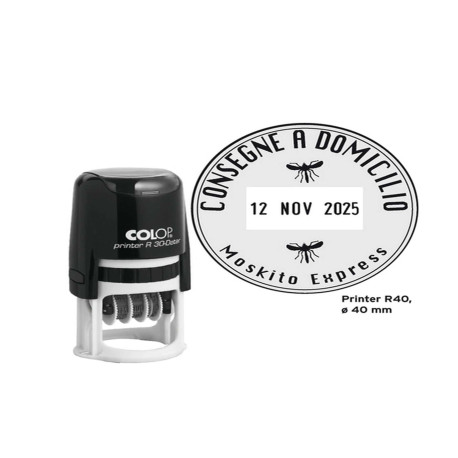 Timbro datario R40 - diametro 40 mm - 6 righe - autoinchiostrante - personalizzabile - Colop