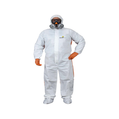 Tuta di protezione da rischio chimico DT125 - monouso - taglia XL - PP/PE - bianco/arancio - Deltaplus